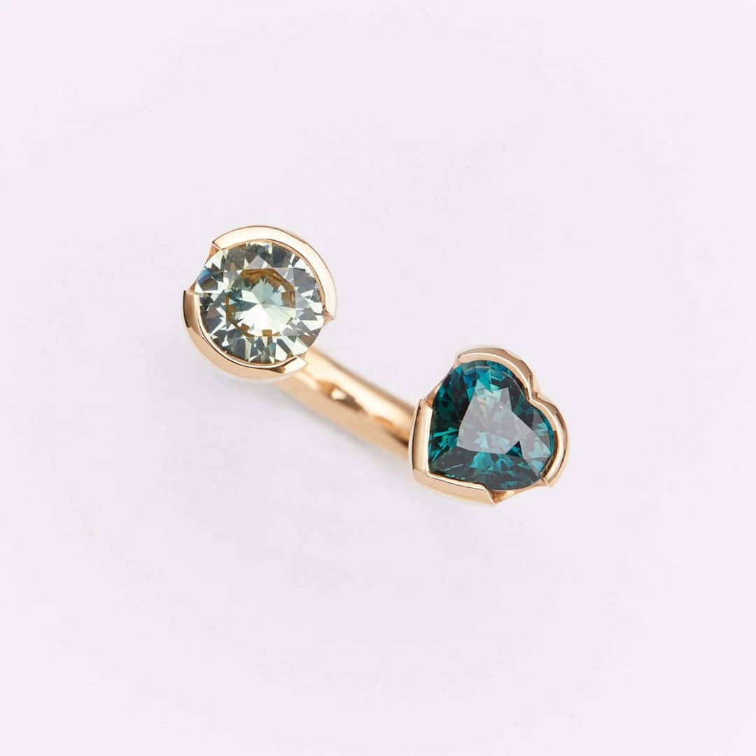 Bague Toi et Moi - Saphir Teal et Vert amande