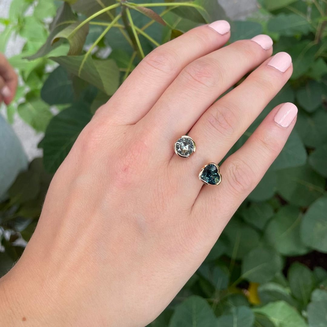 Bague Toi et Moi - Saphir Teal et Vert amande – Image 2
