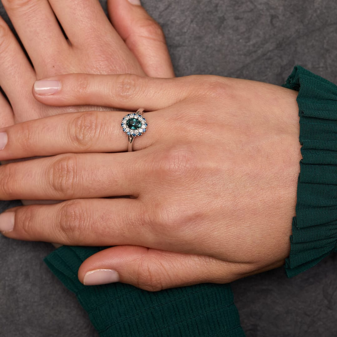 bague saphir teal or blanc